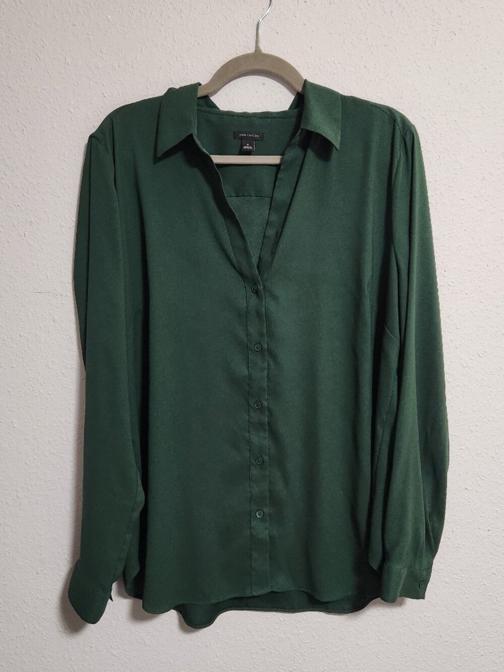 Ann Taylor | Emerald Green Button Up Blouse Shirt XL - Picture 2 of 7